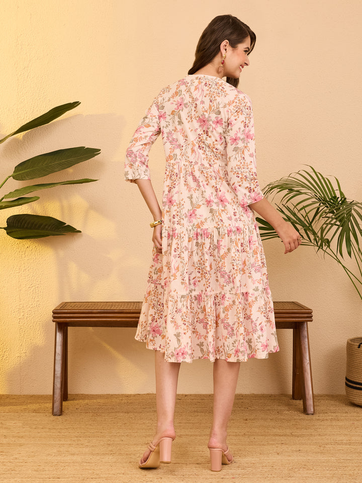 Baby Pink Floral Tiered Dress