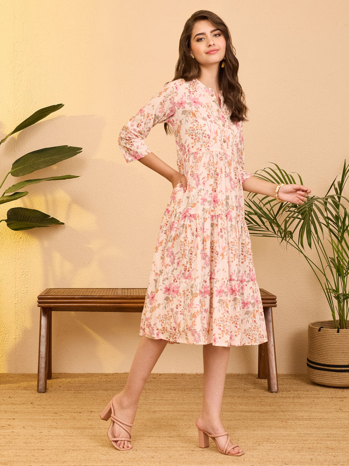 Baby Pink Floral Tiered Dress