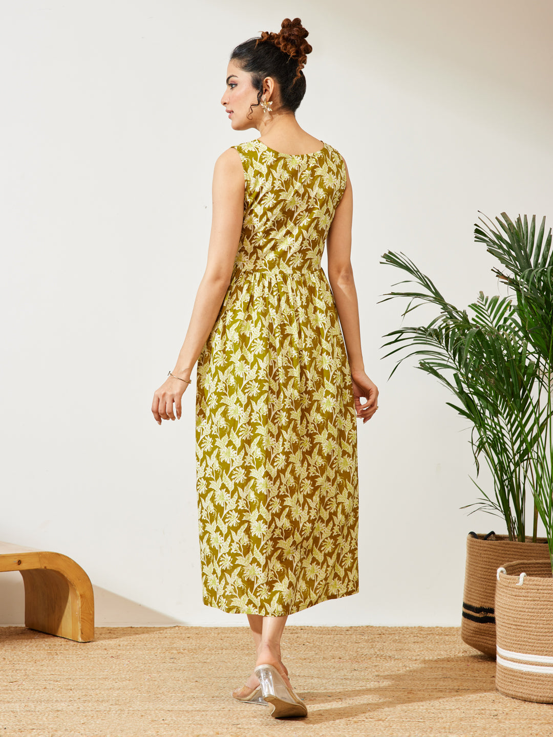 Olive Floral A-Line Dress