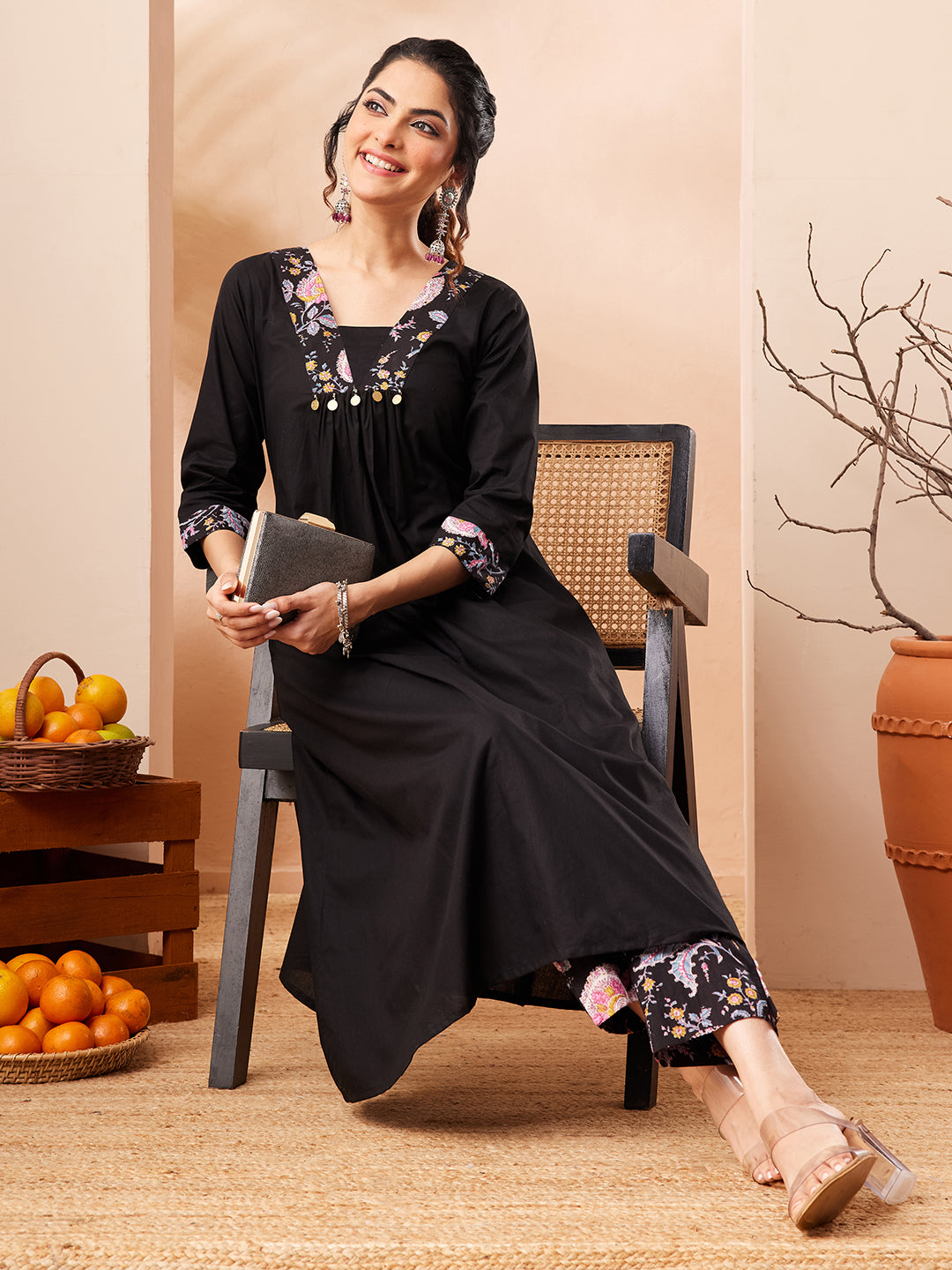 Black Yoke Design A-Line Kurta &amp; Bottom