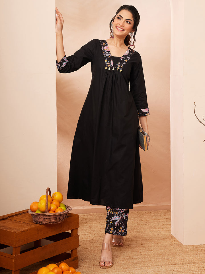 Black Yoke Design A-Line Kurta &amp; Bottom