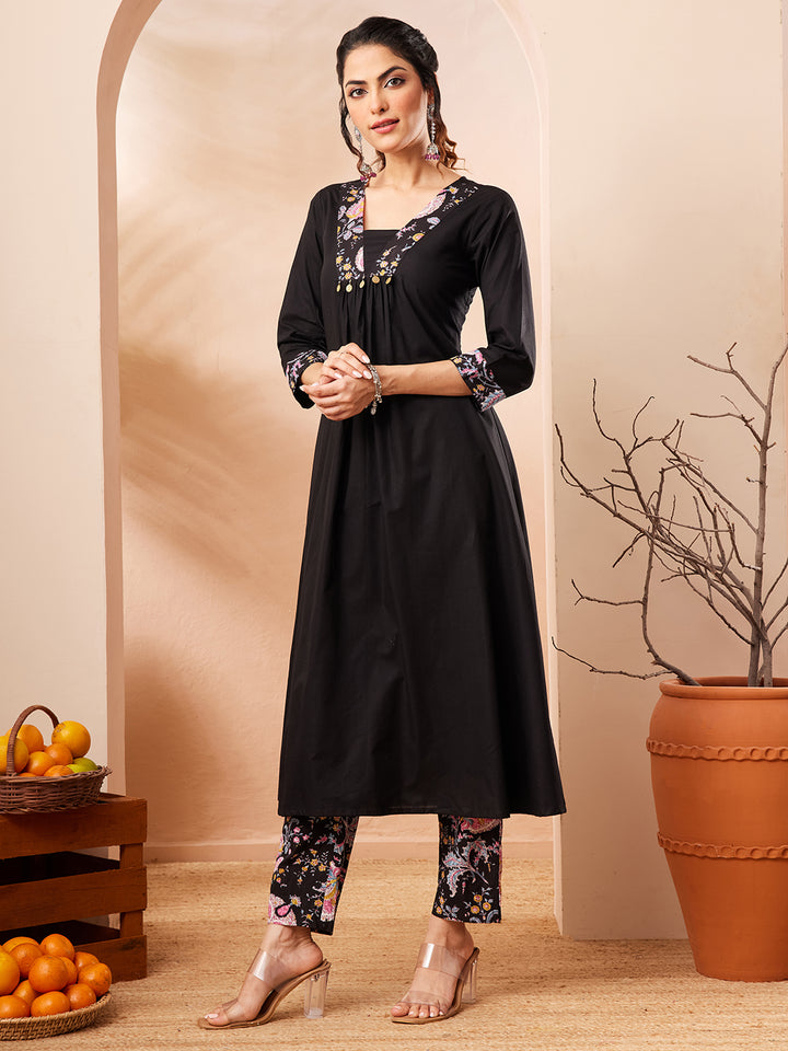 Black Yoke Design A-Line Kurta &amp; Bottom