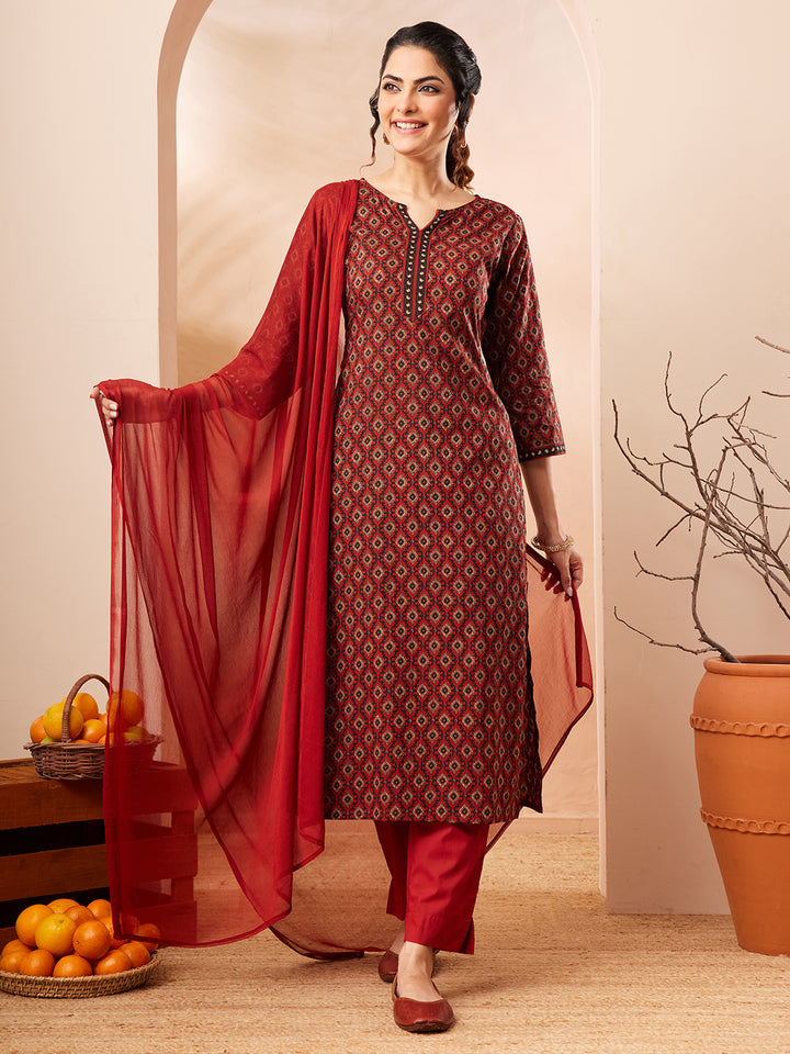Red 3-Piece Kurta Set
