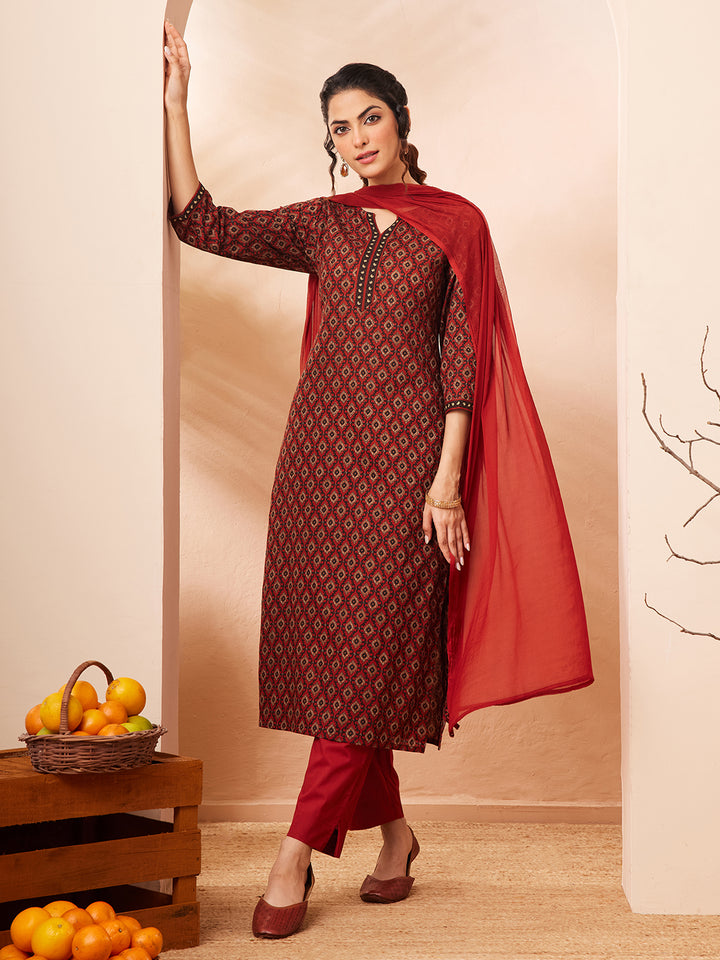 Red 3-Piece Kurta Set