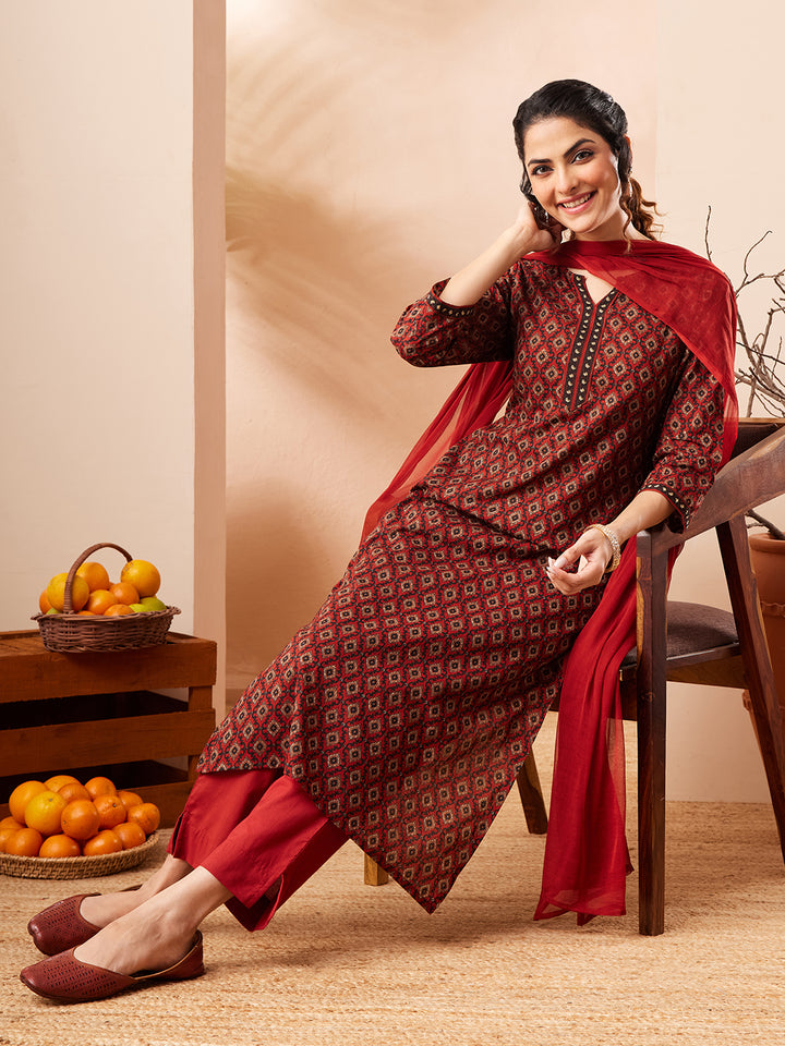 Red 3-Piece Kurta Set
