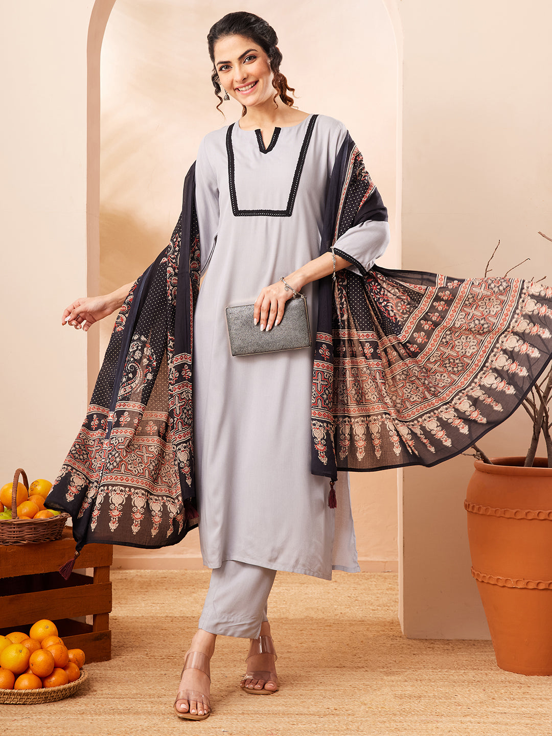 Grey 3-Piece Kurta Set
