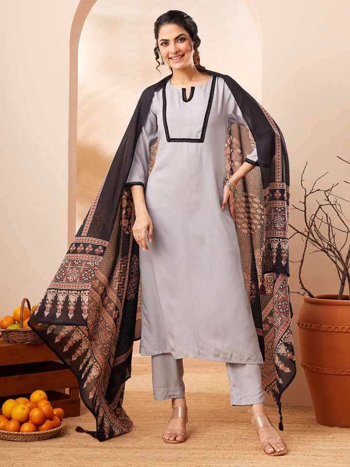 Grey 3-Piece Kurta Set
