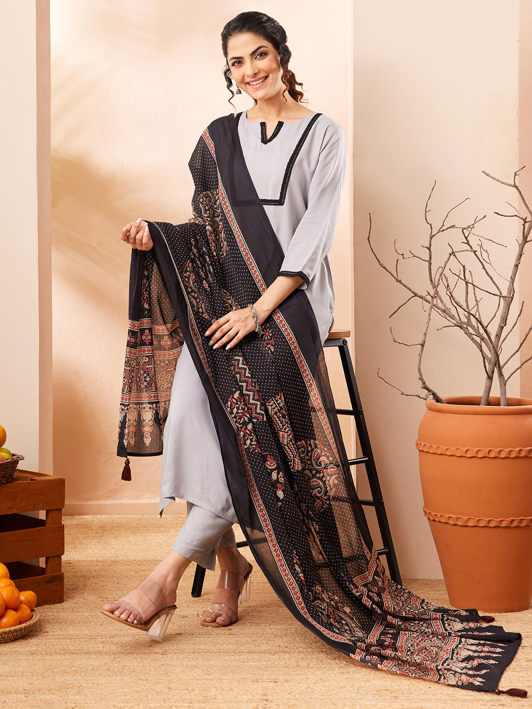 Grey 3-Piece Kurta Set