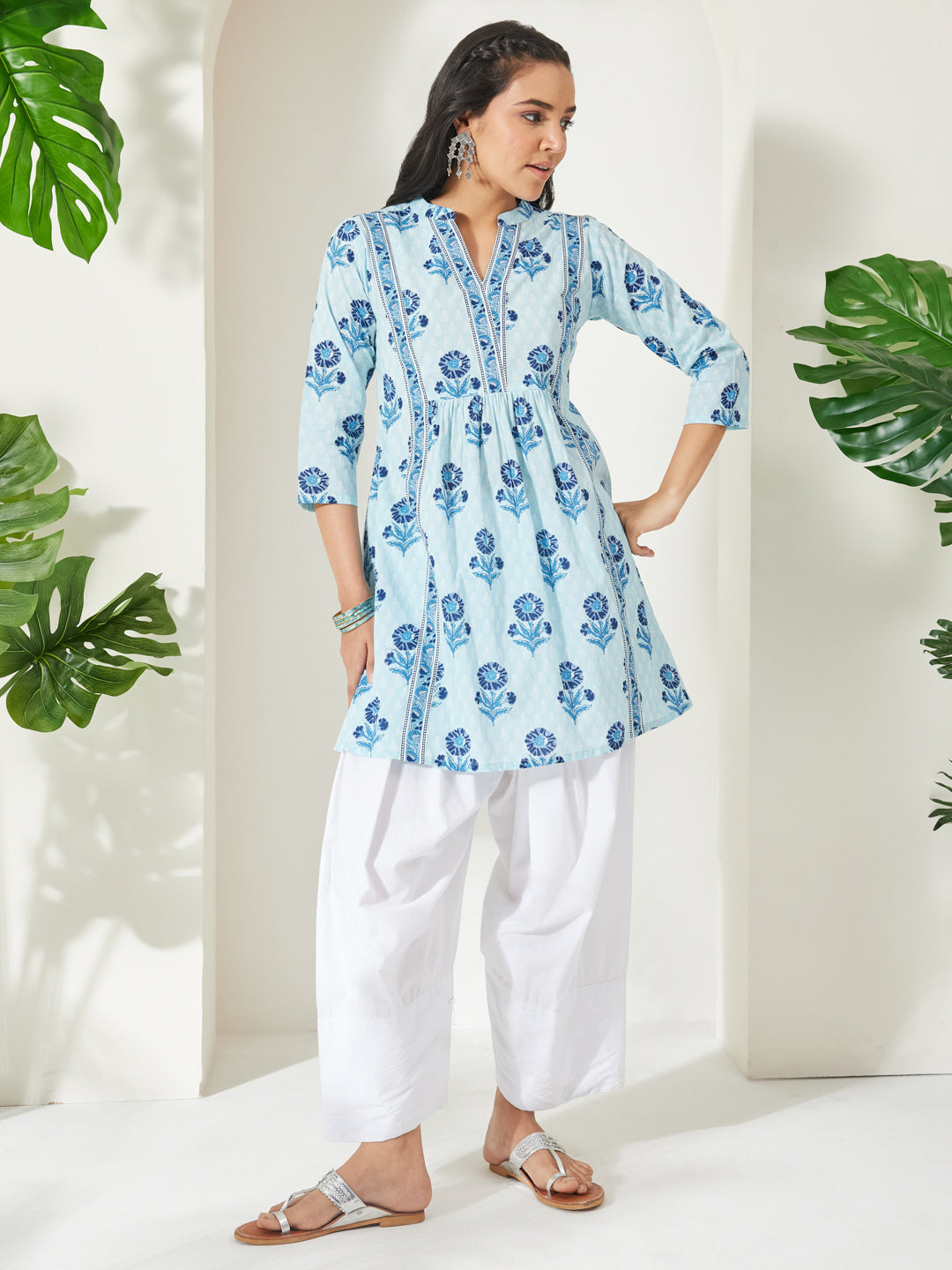 Light Blue Floral A-Line Tunic