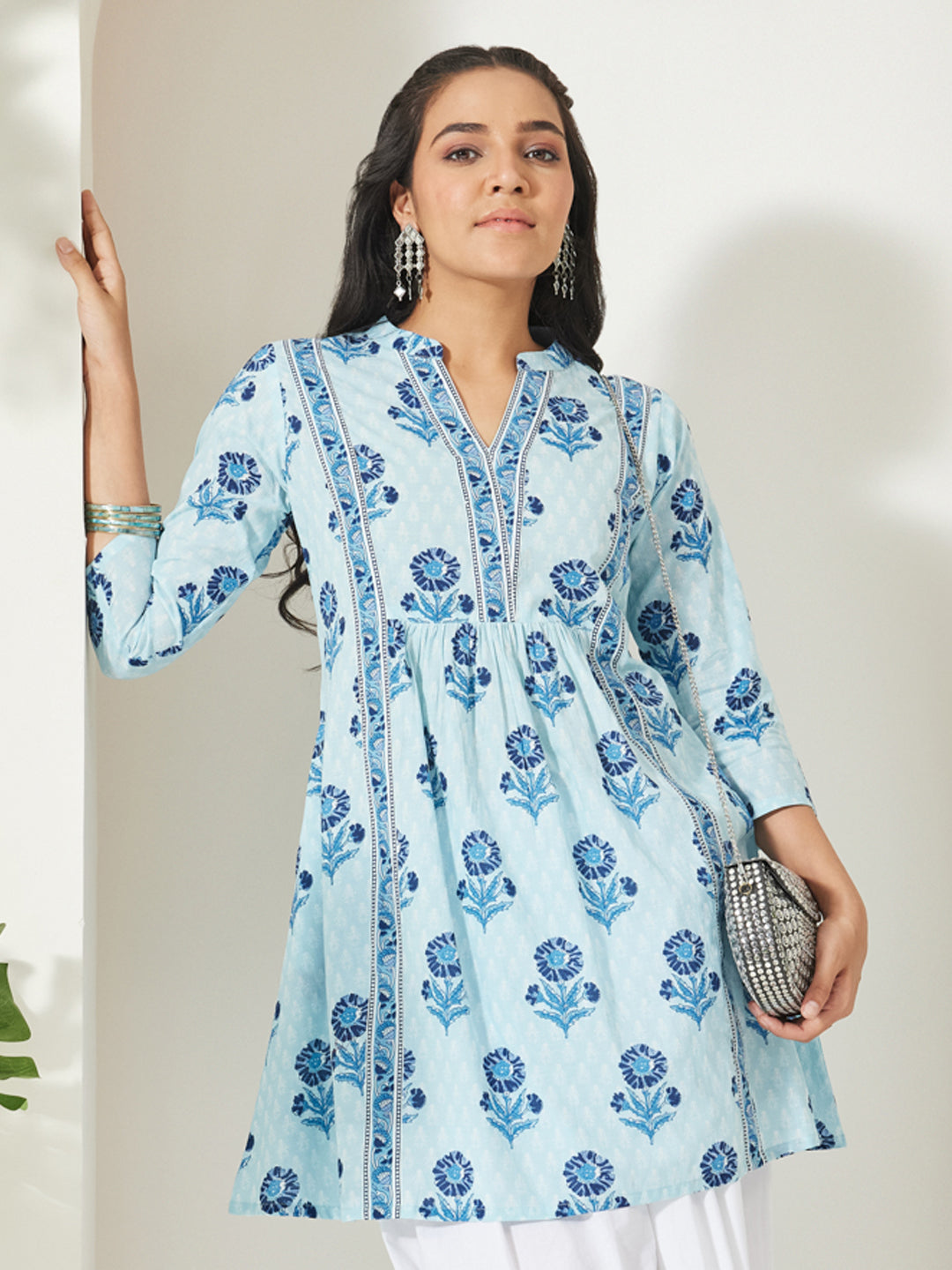 Light Blue Floral A-Line Tunic