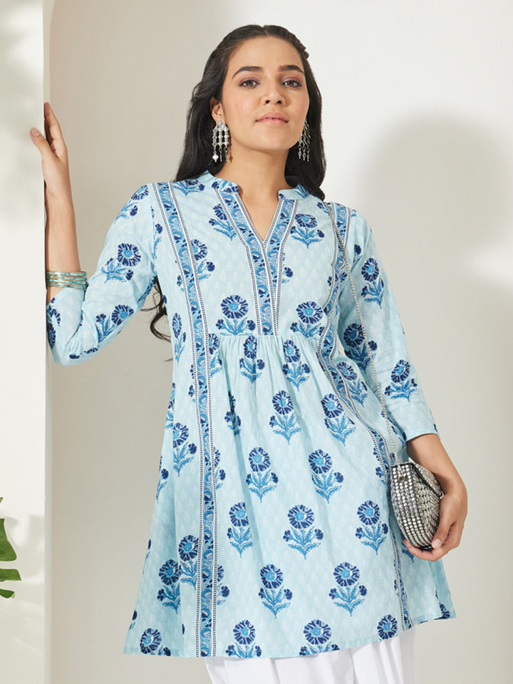 Light Blue Floral A-Line Tunic