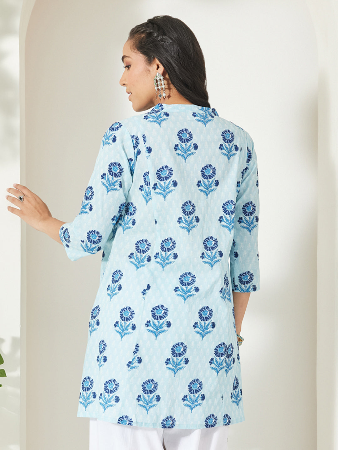 Light Blue Floral A-Line Tunic