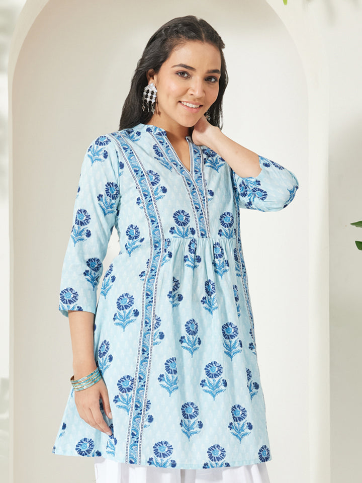 Light Blue Floral A-Line Tunic