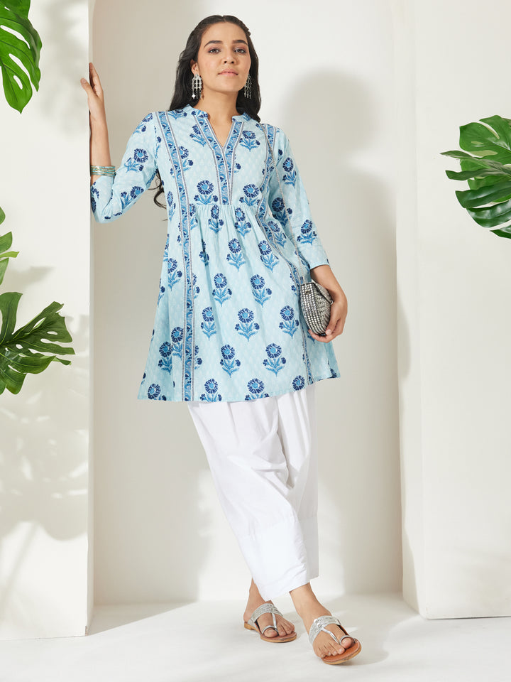 Light Blue Floral A-Line Tunic