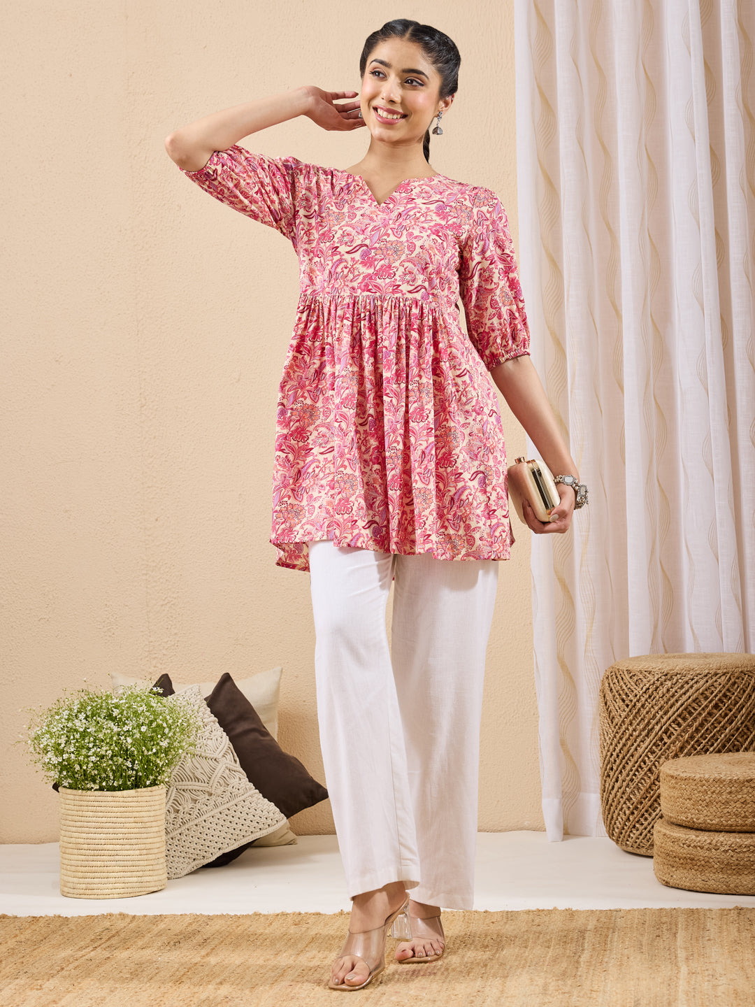 Pink Floral A-Line Tunic