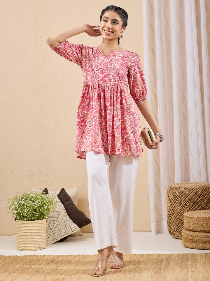 Pink Floral A-Line Tunic