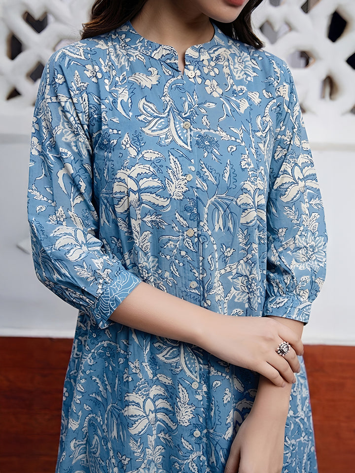 Sky Blue Floral A-Line Tunic