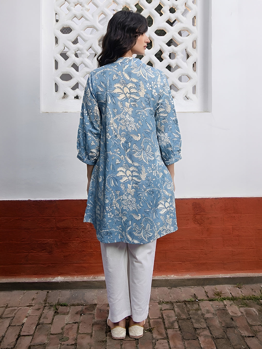 Sky Blue Floral A-Line Tunic