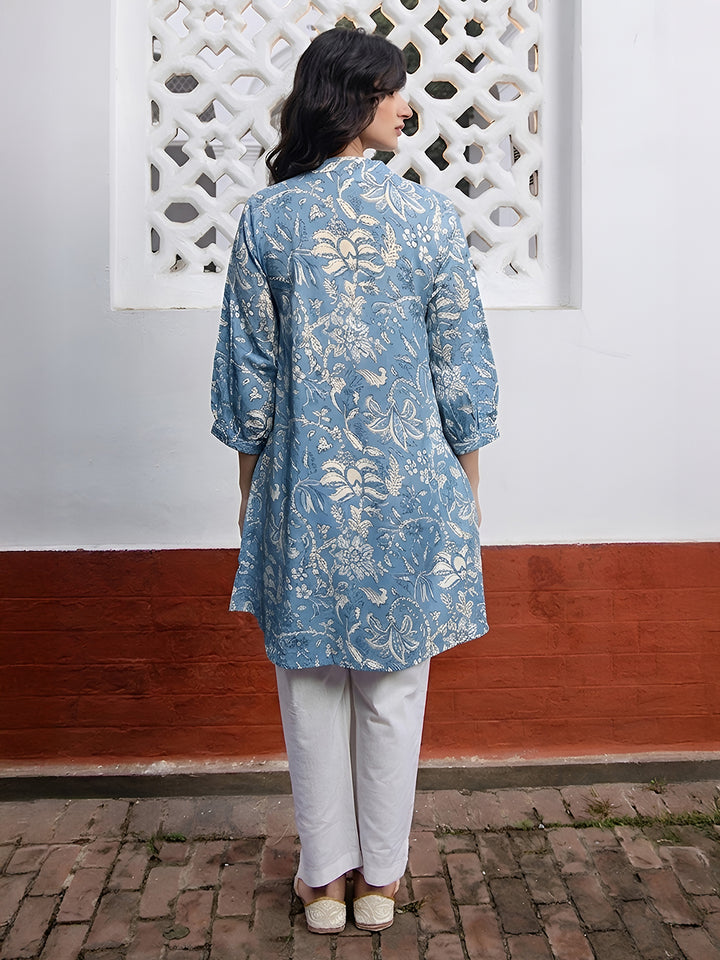 Sky Blue Floral A-Line Tunic