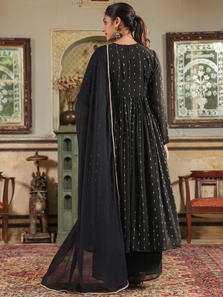 Black-Georgette-Anarkali-Foil-Print-3-Piece-Kurta-Set