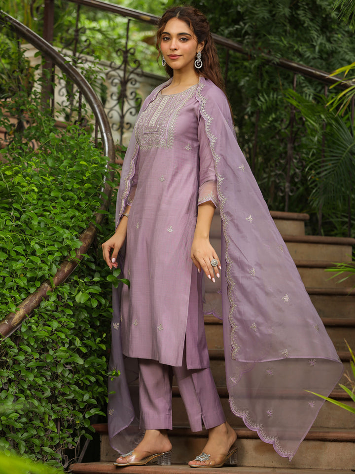 Lavender-Silk-Blend-Straight-Solid-3-Piece-Kurta-Set
