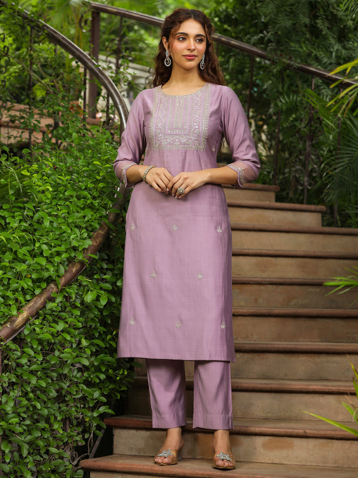 Lavender-Silk-Blend-Straight-Solid-3-Piece-Kurta-Set