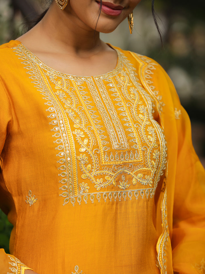 Mustard-Silk-Blend-Straight-Embroidered-3-Piece-Kurta-Set