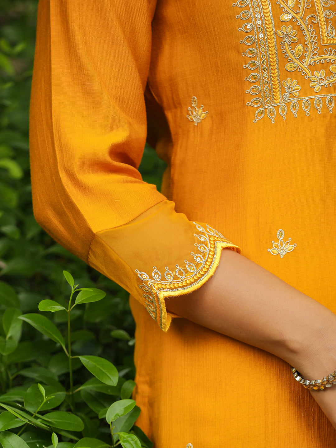 Mustard-Silk-Blend-Straight-Embroidered-3-Piece-Kurta-Set