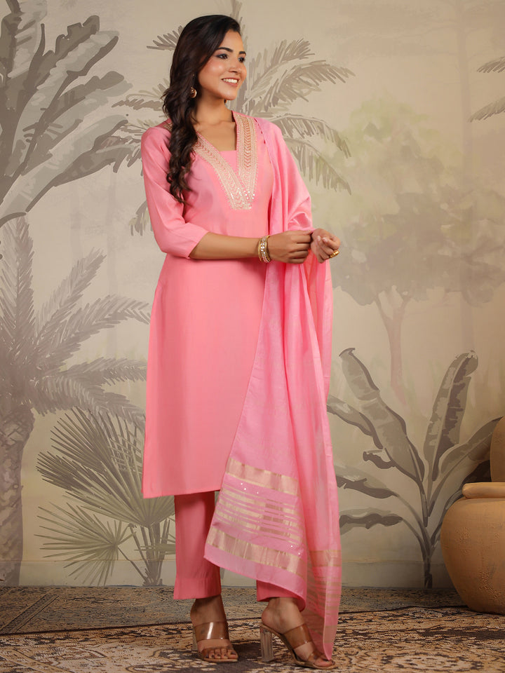 Pink-Silk-Blend-Straight-Embroidered-3-Piece-Kurta-Set