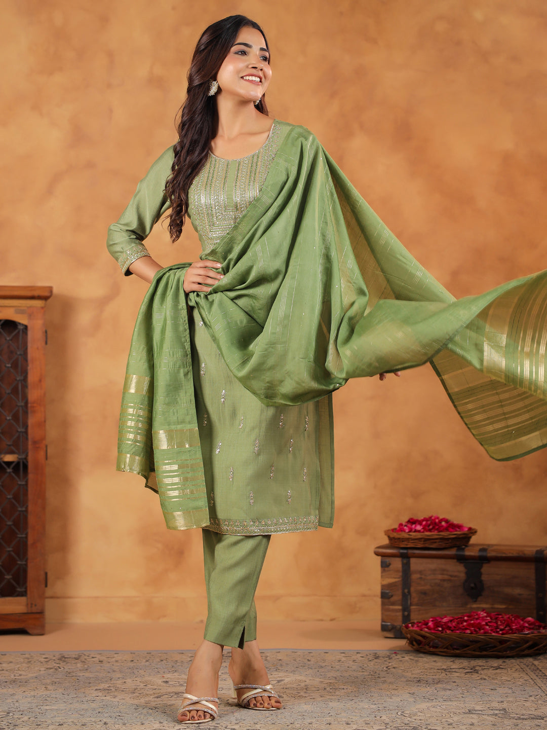 Sage-Silk-Blend-Straight-Embroidered-3-Piece-Kurta-Set