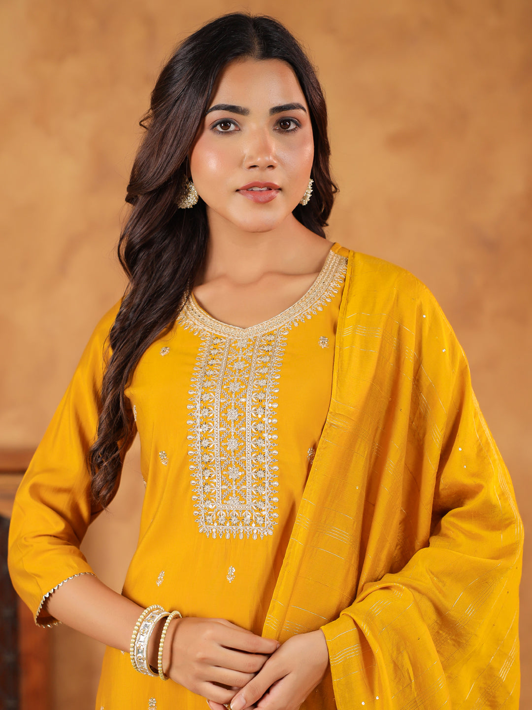 Mustard-Chanderi-Straight-Embroidered-3-Piece-Kurta-Set