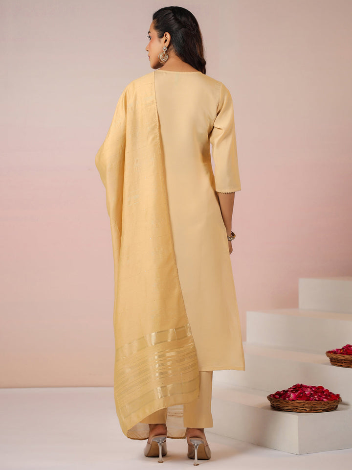 Beige Chanderi Silk Kurta Set With Dupatta