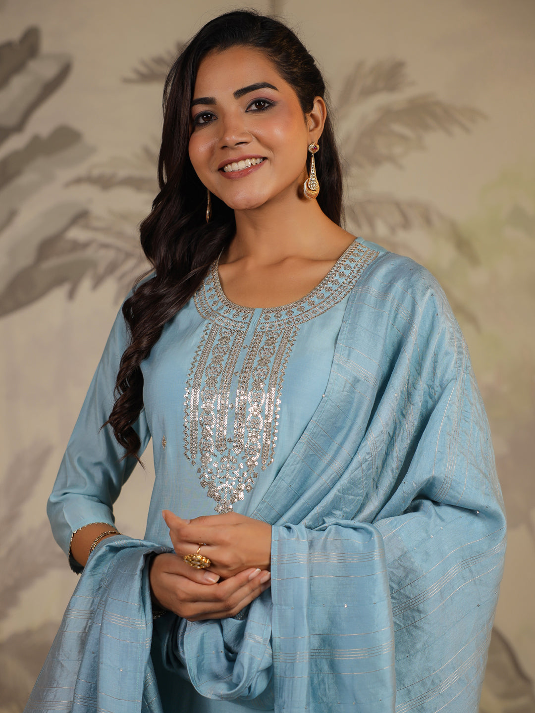 Light Blue Chanderi Silk Kurta Set With Dupatta