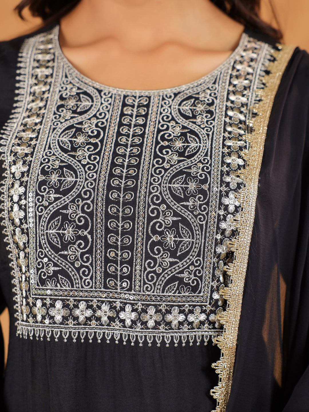Black-Chanderi-Straight-Embroidered-3-Piece-Kurta-Set