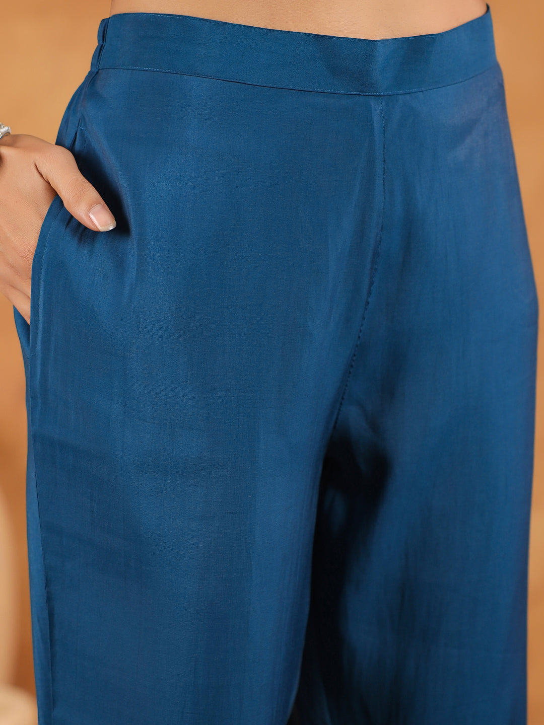 Teal-Blue-Chanderi-Straight-3-Piece-Kurta-Set