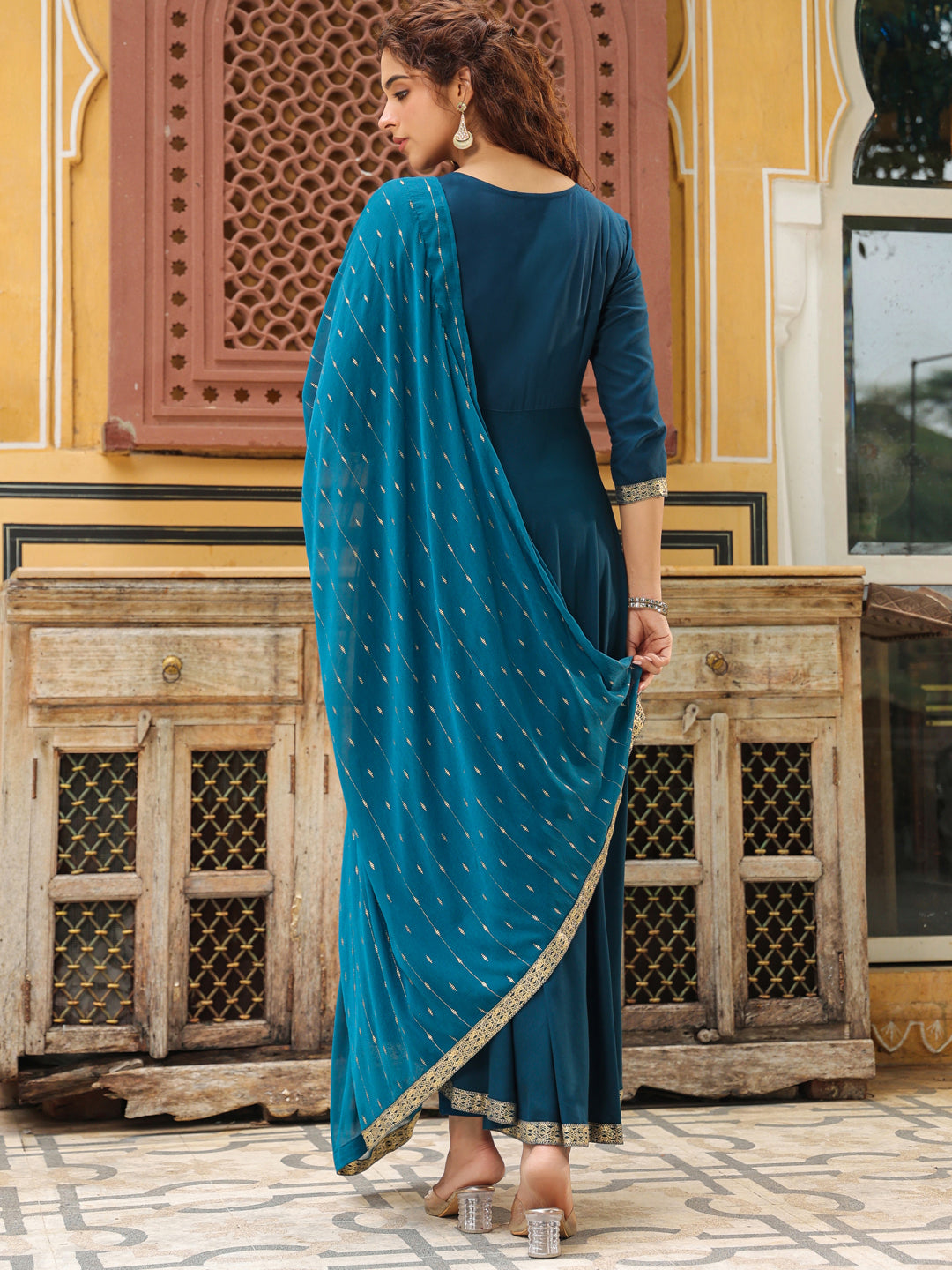Teal-Blue-Rayon-Anarkali-Yoke-Embroidered-3-Piece-Kurta-Set