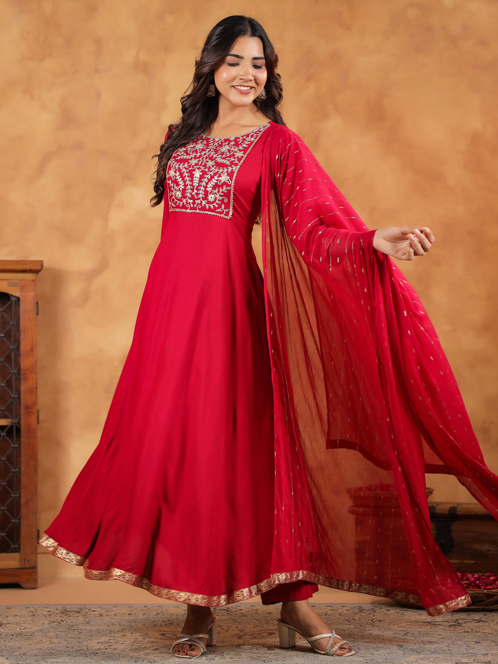 Pink-Rayon-Fit-&-Flare-Embroidered-3-Piece-Kurta-Set