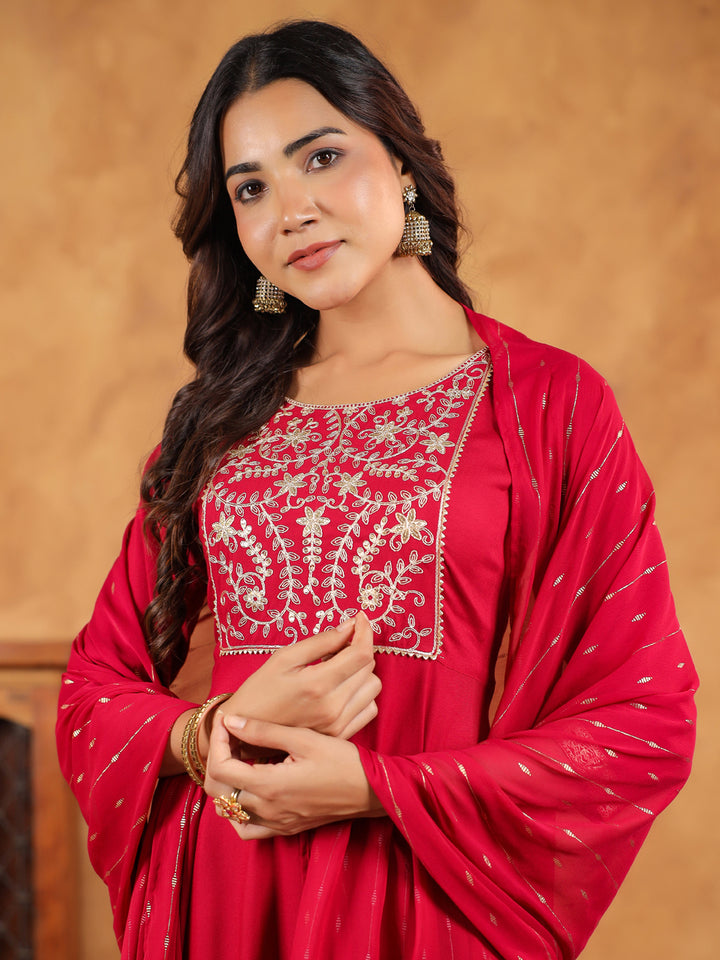 Pink-Rayon-Fit-&-Flare-Embroidered-3-Piece-Kurta-Set