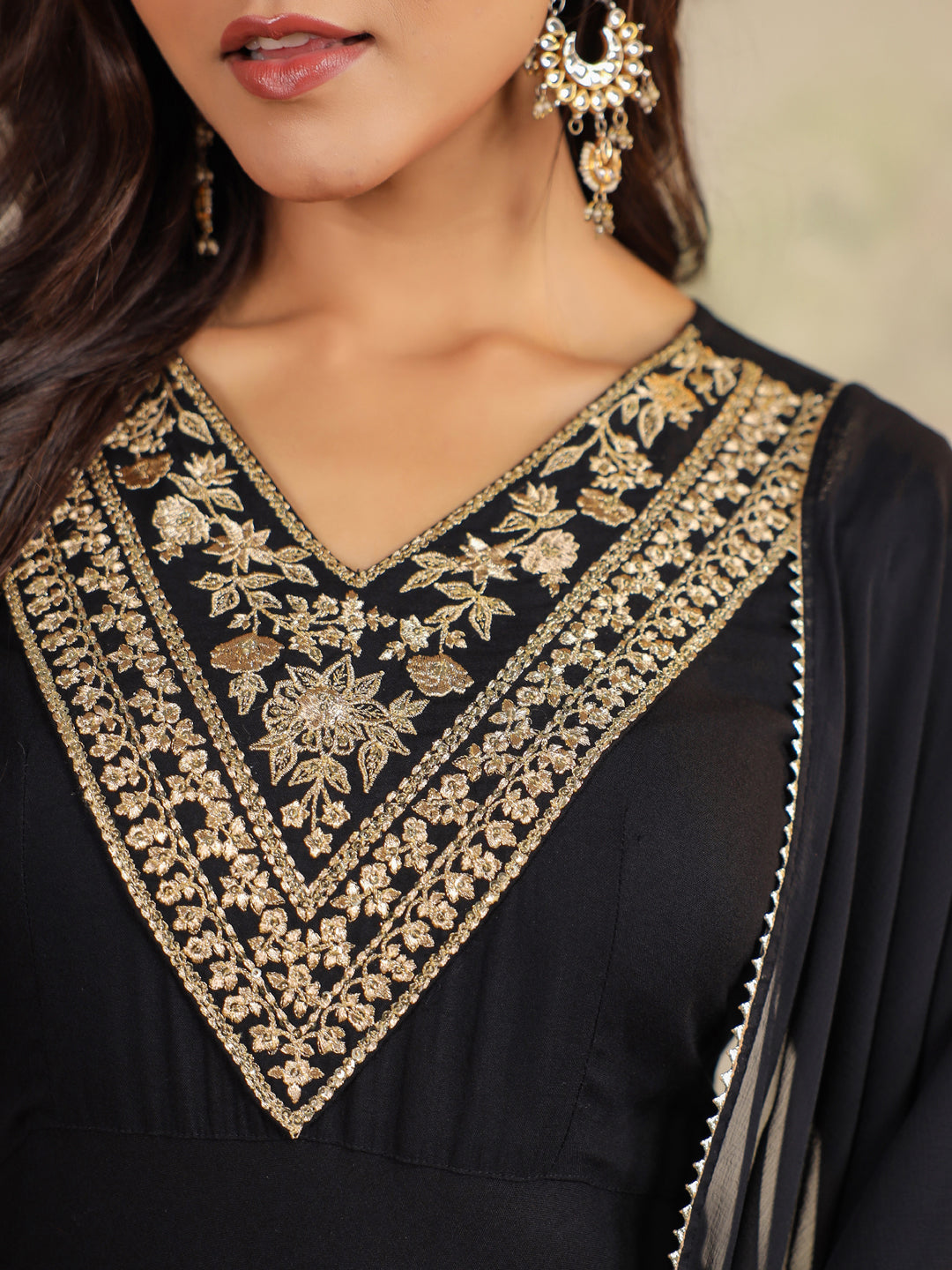 Black Rayon Yoke Embroidered Anarkali Set