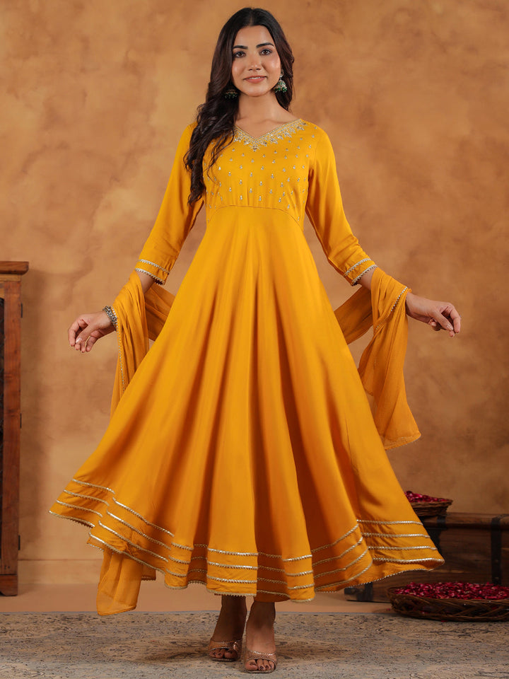 Mustard-Rayon-Anarkali-Embroidered-3-Piece-Kurta-Set