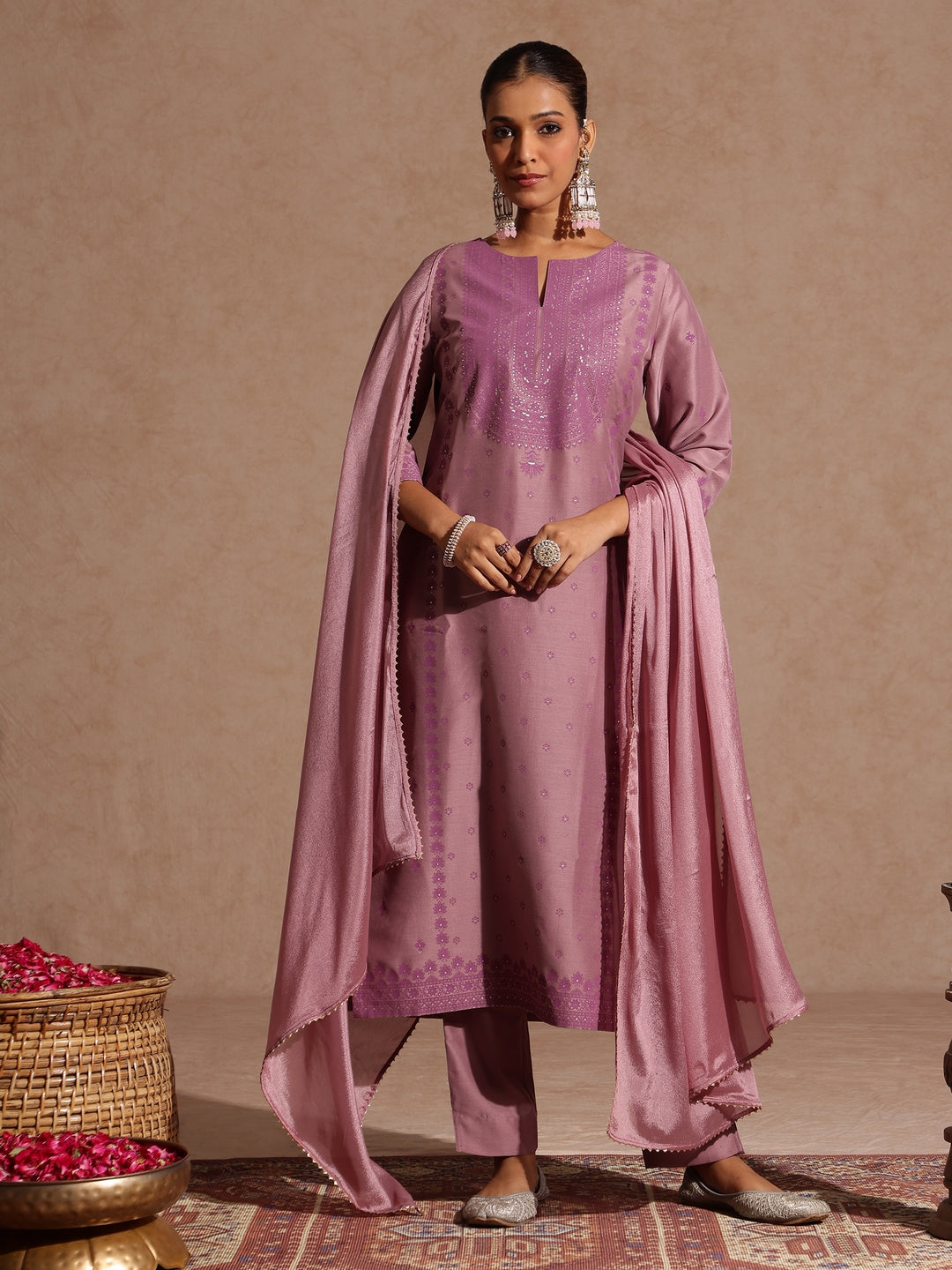 Purple Silk Blend Embellished 3-Piece Kurta Set