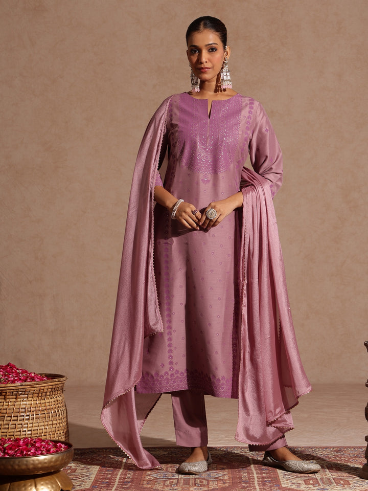Purple Silk Blend Embellished 3-Piece Kurta Set