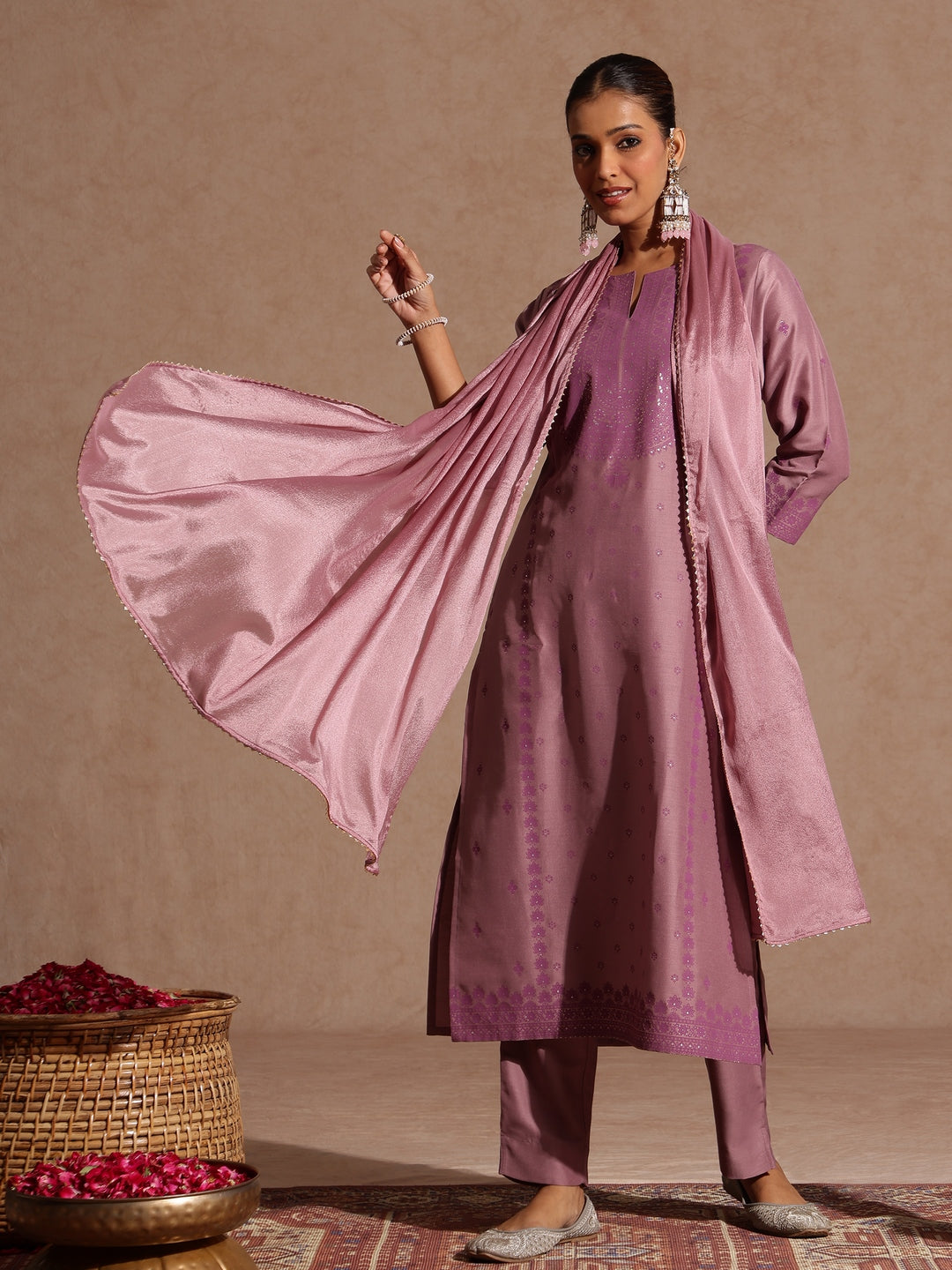 Purple Silk Blend Embellished 3-Piece Kurta Set