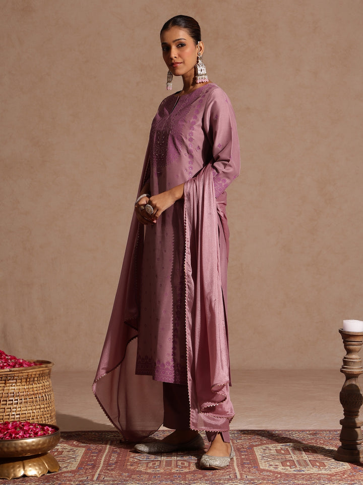 Purple Silk Blend Embellished 3-Piece Kurta Set