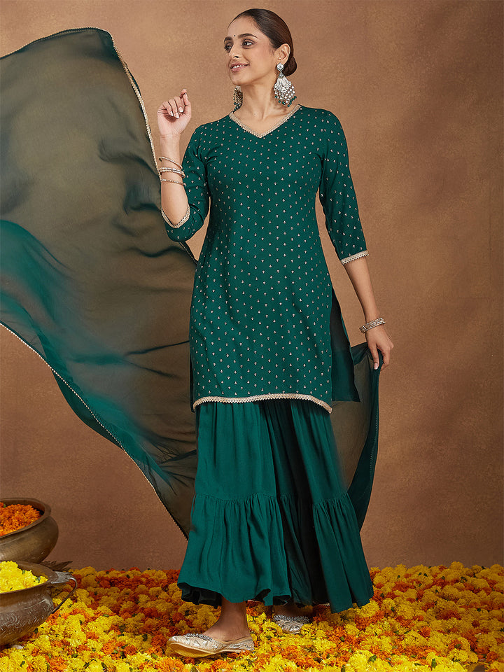 Dark Green 3-Piece Sharara Set