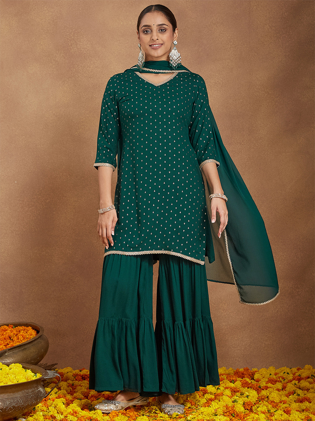 Dark Green 3-Piece Sharara Set