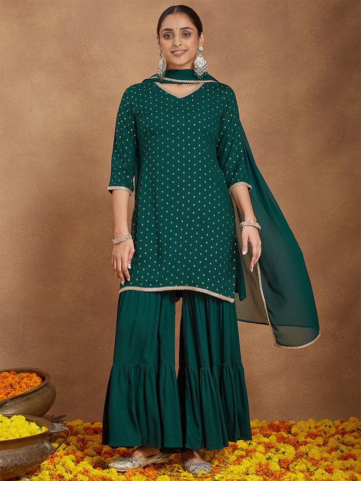 Dark Green 3-Piece Sharara Set