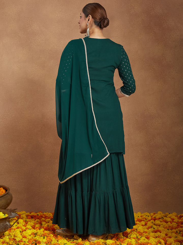 Green-Rayon-Straight-Foil-Print-3-Piece-Kurta-Set