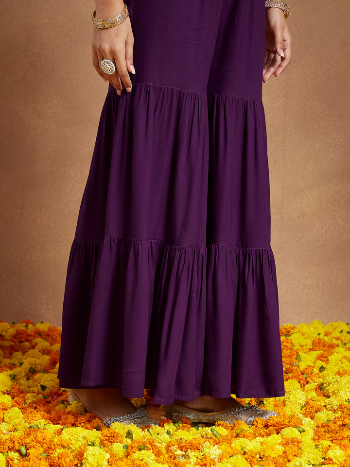 Wine-Rayon-A-Line-Foil-Print-3-Piece-Kurta-Set