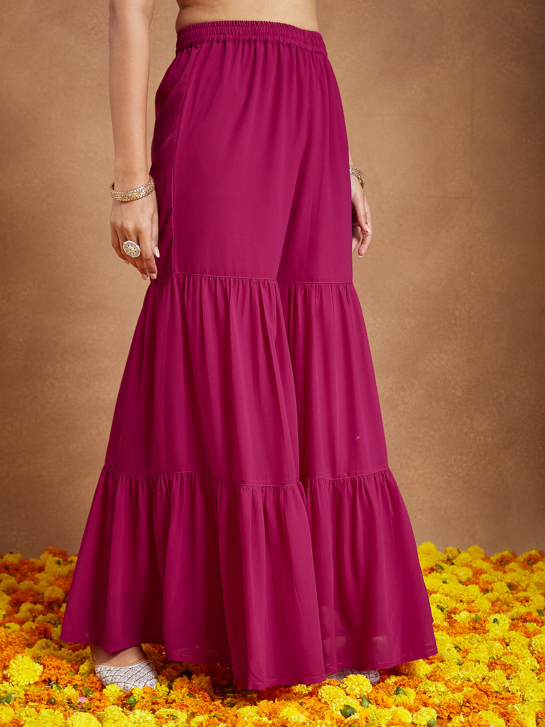 Pink Georgette Straight Embroidered 3-Piece Sharara Set